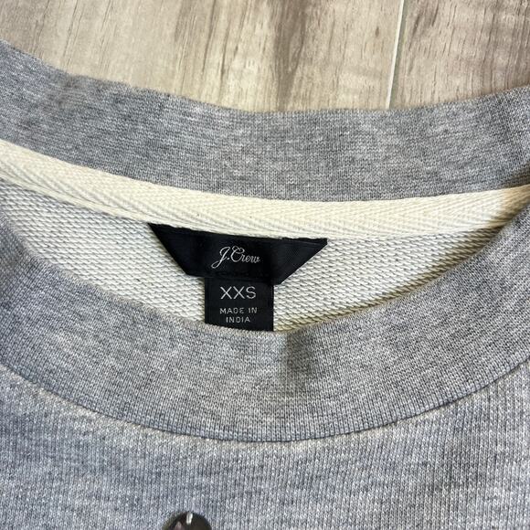 J Crew Women's Crystal Beaded Embellished Print Chandelier Gray Sweatshirt 2XS - Picture 8 of 11